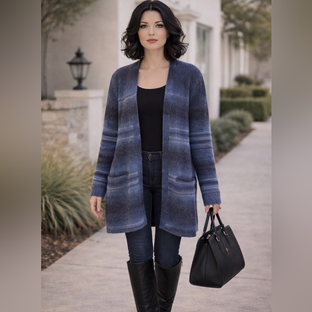Natural Reflections Cozy Blue and Gray Women's Cardigan